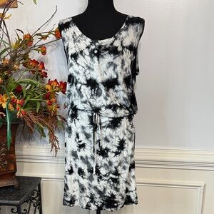 NWOT Pink Lotus Black grey Tie-Dye Jersey Sleeveless Oversized Dress M